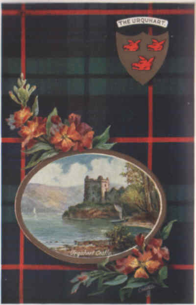 Urquhart tartan, shield, flower and castle